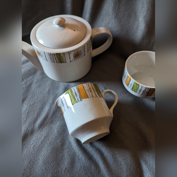 Midwinter Sienna Cream Sugar Set no Lid Teapot England Kathy Winkle - Picture 2 of 10